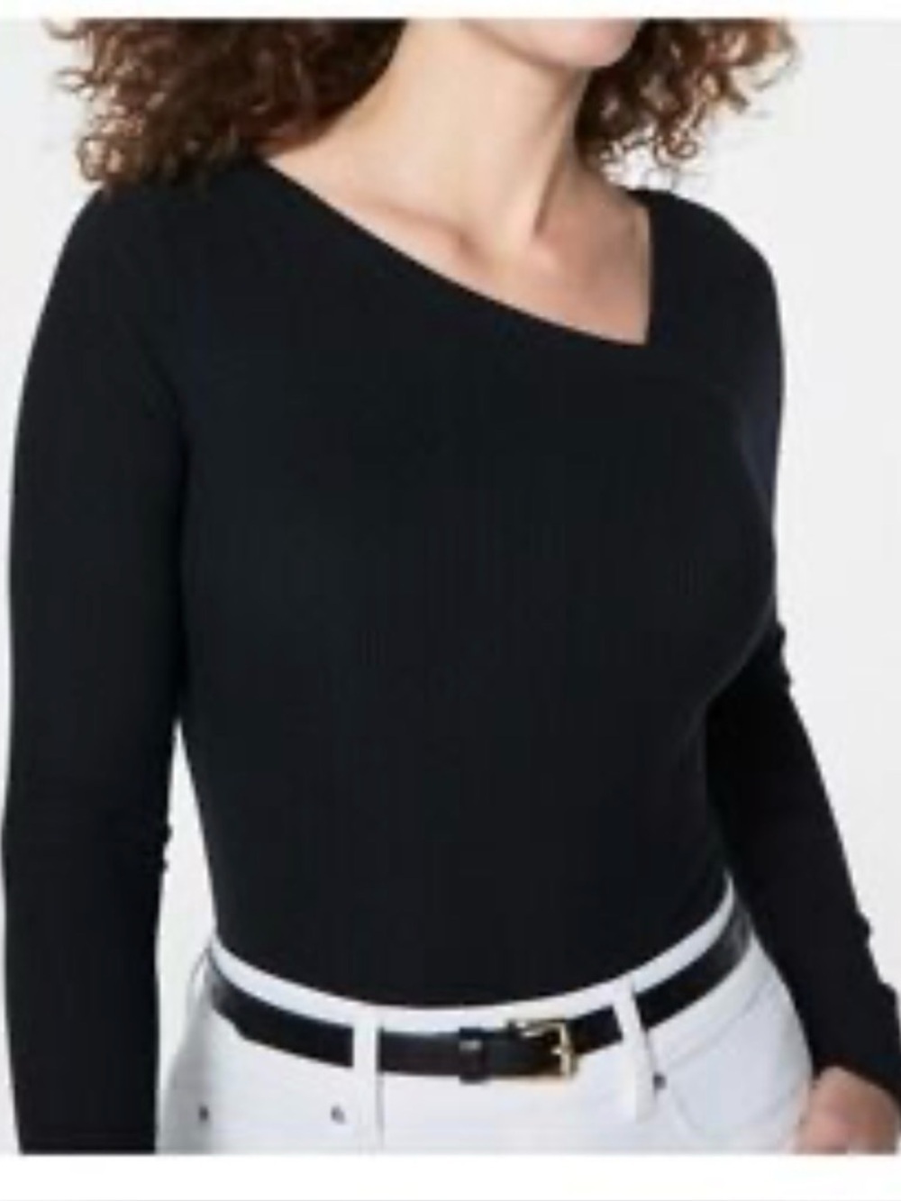 Spanx L rib stretch classic effortless asymmetrical black rib long sleeve top